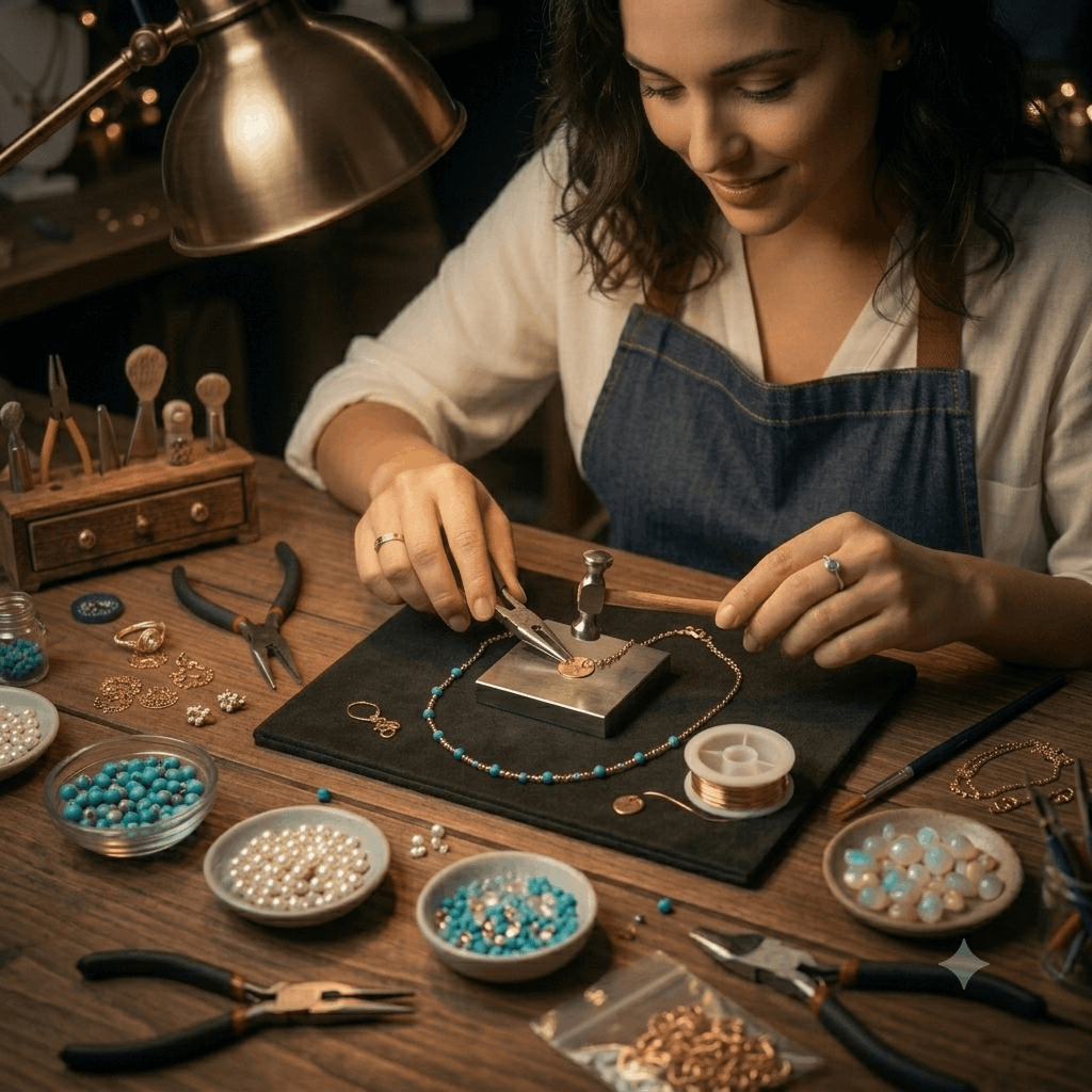 Artesã criando bijuteria